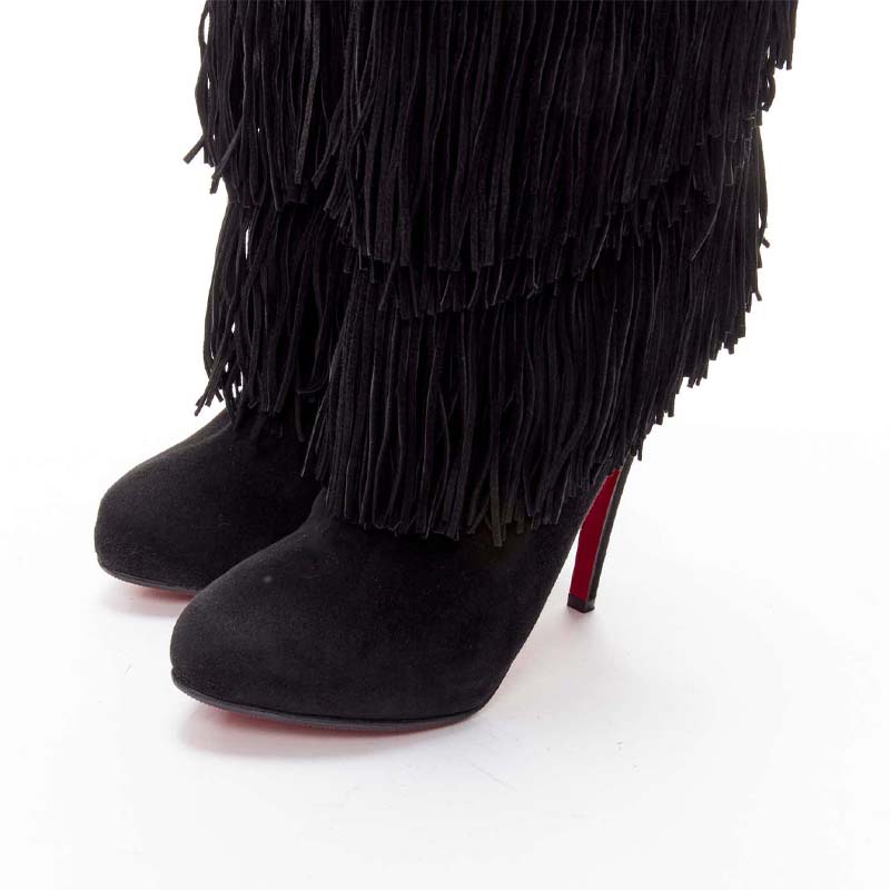Black Suede Fringe Platform Boots