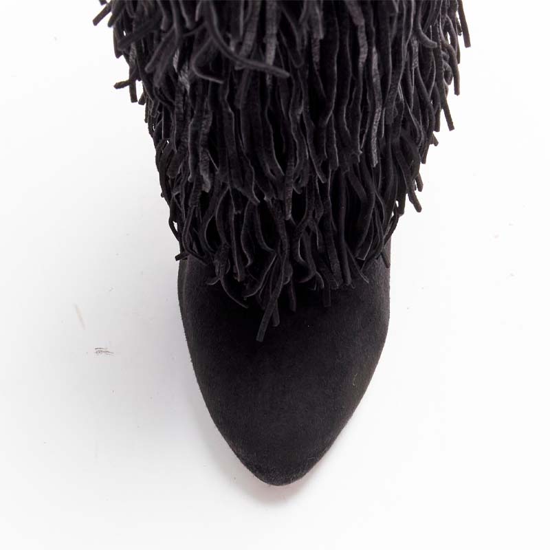 Black Suede Fringe Platform Boots