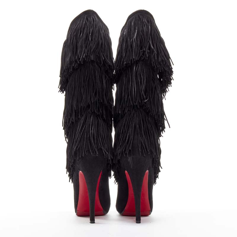 Black Suede Fringe Platform Boots