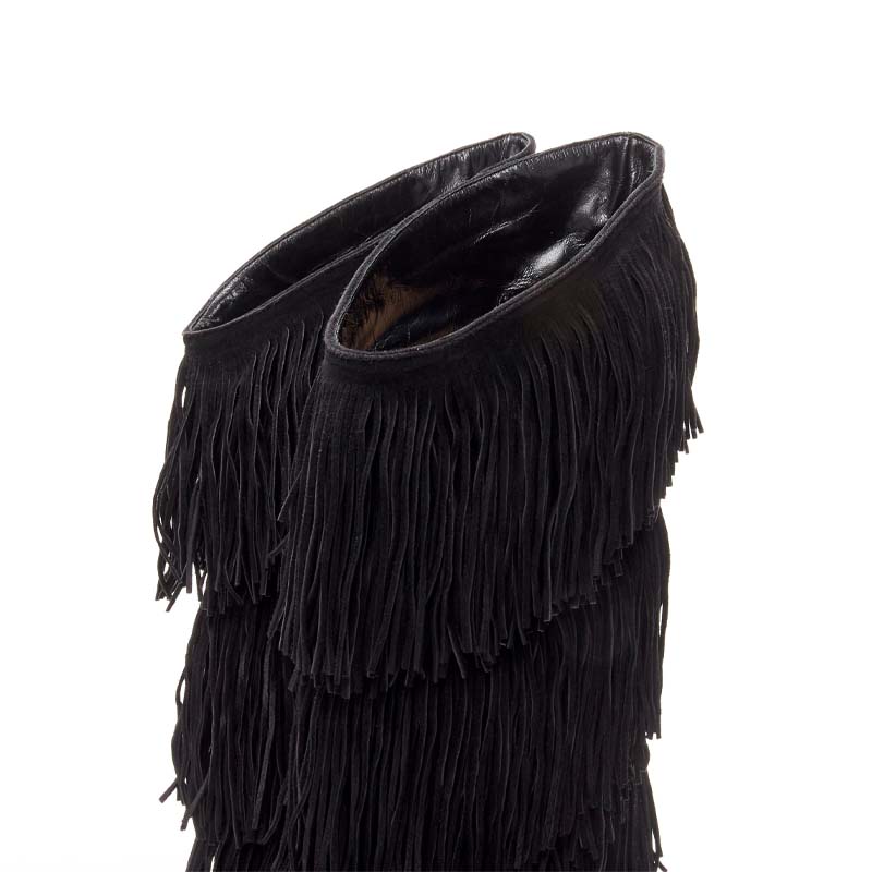 Black Suede Fringe Platform Boots