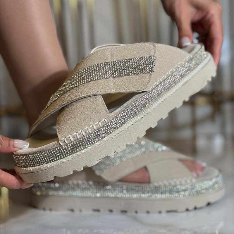 Crystal Stone Special Design Suede Slippers