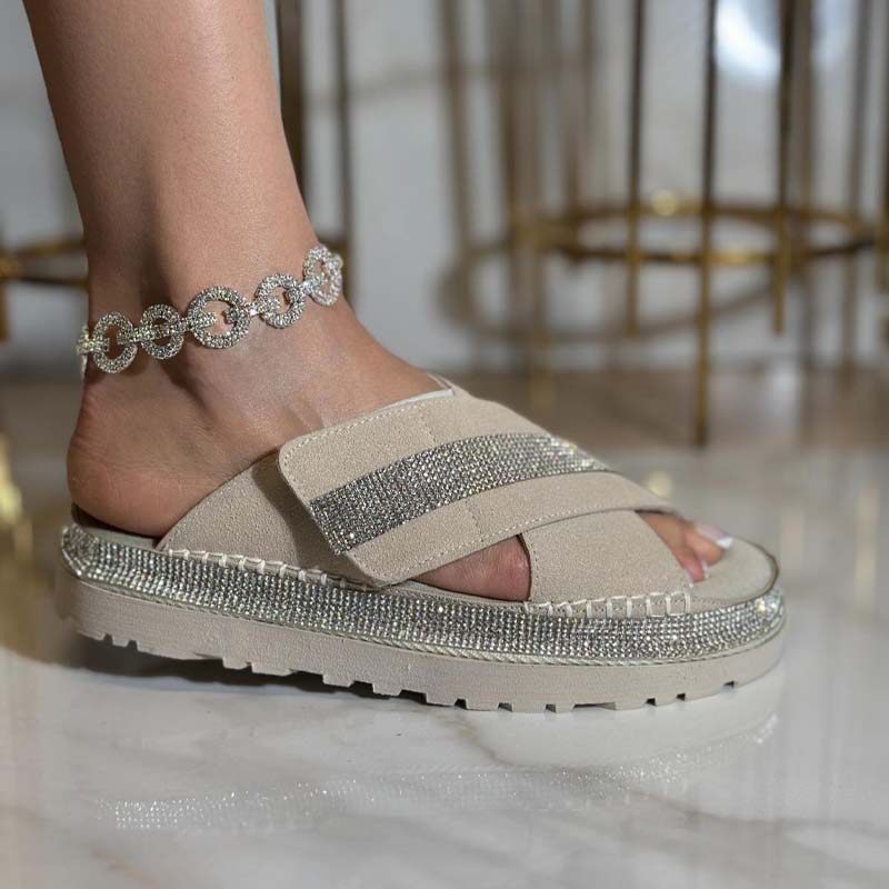 Crystal Stone Special Design Suede Slippers