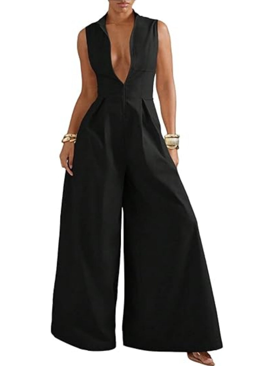 Zip Up Wide Leg Jumpsuits
