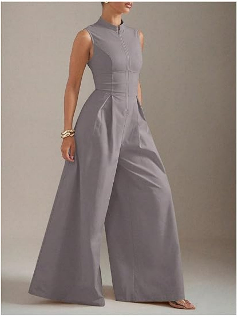 Zip Up Wide Leg Jumpsuits