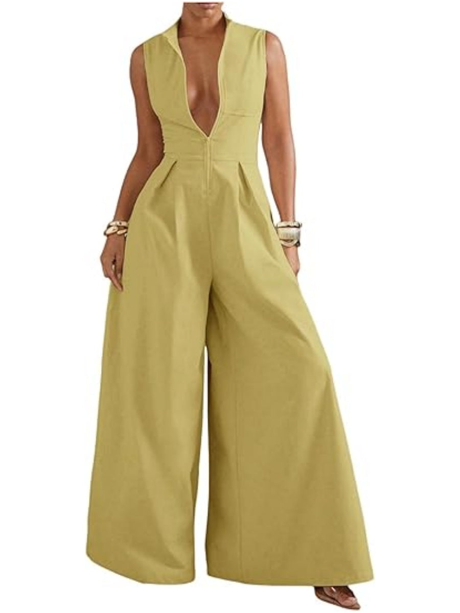 Zip Up Wide Leg Jumpsuits
