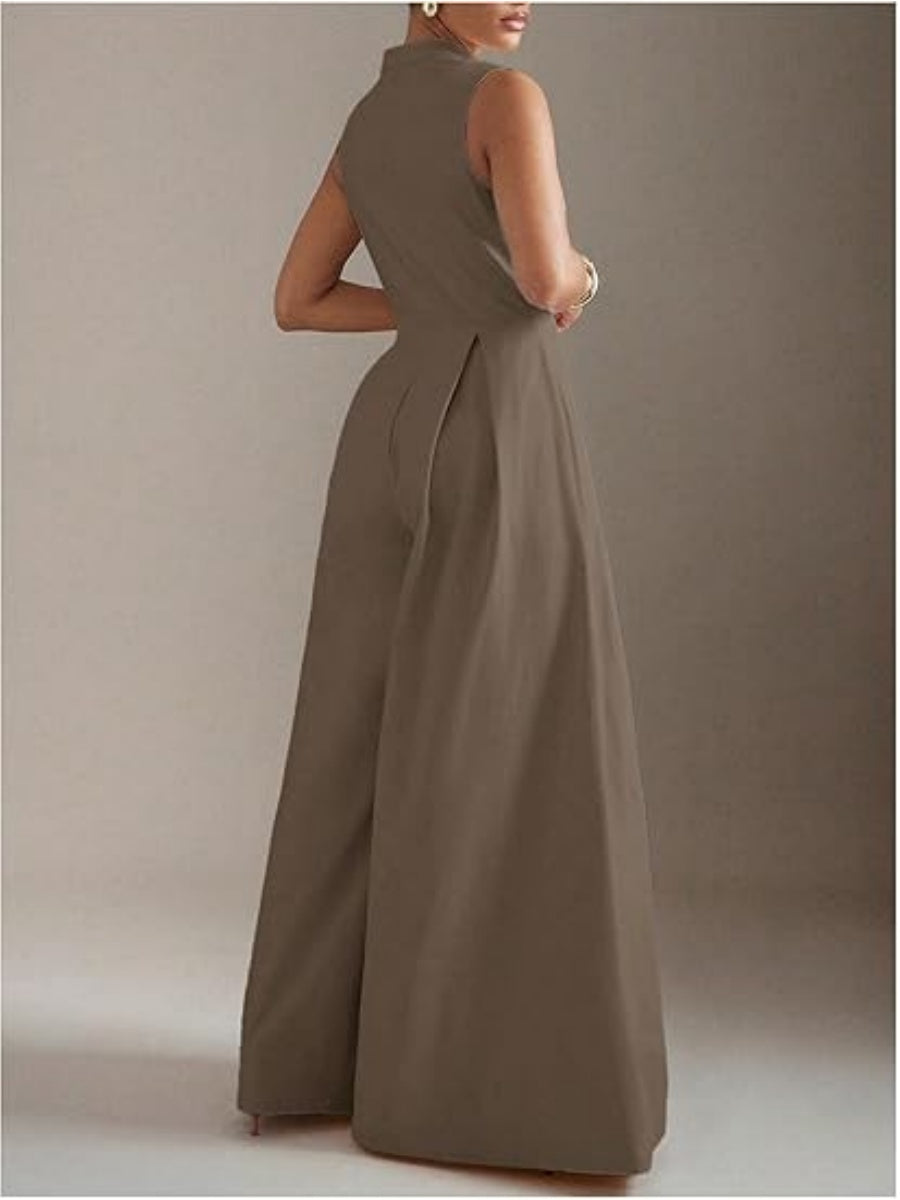 Zip Up Wide Leg Jumpsuits