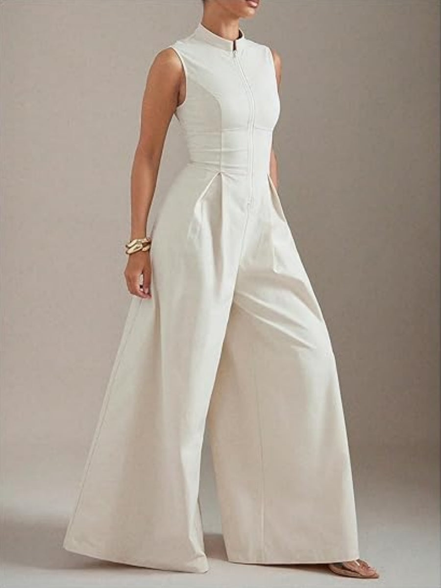 Zip Up Wide Leg Jumpsuits