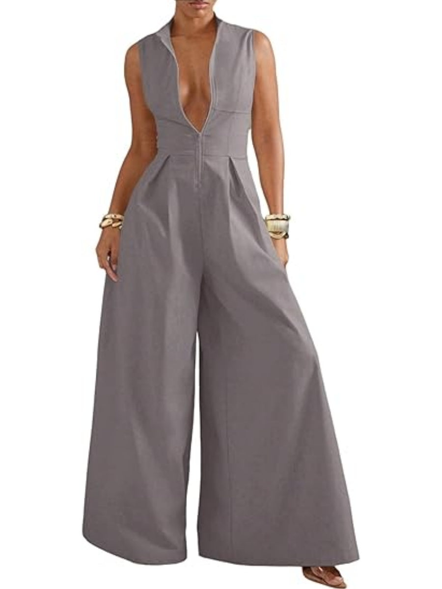 Zip Up Wide Leg Jumpsuits