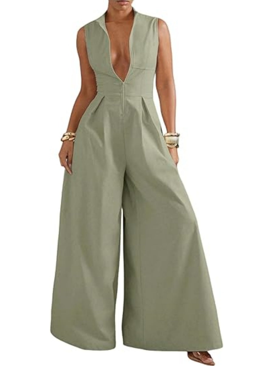 Zip Up Wide Leg Jumpsuits