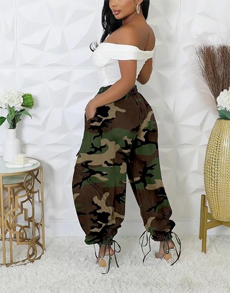 Drawstring Pull-On Cargo Denim Pants