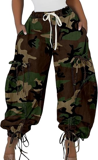 Drawstring Pull-On Cargo Denim Pants