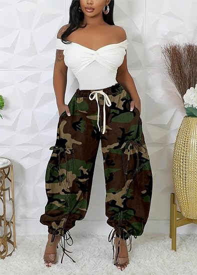 Drawstring Pull-On Cargo Denim Pants