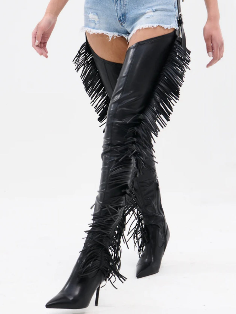 BLACK STILETTO WESTERN CHAP BOOT