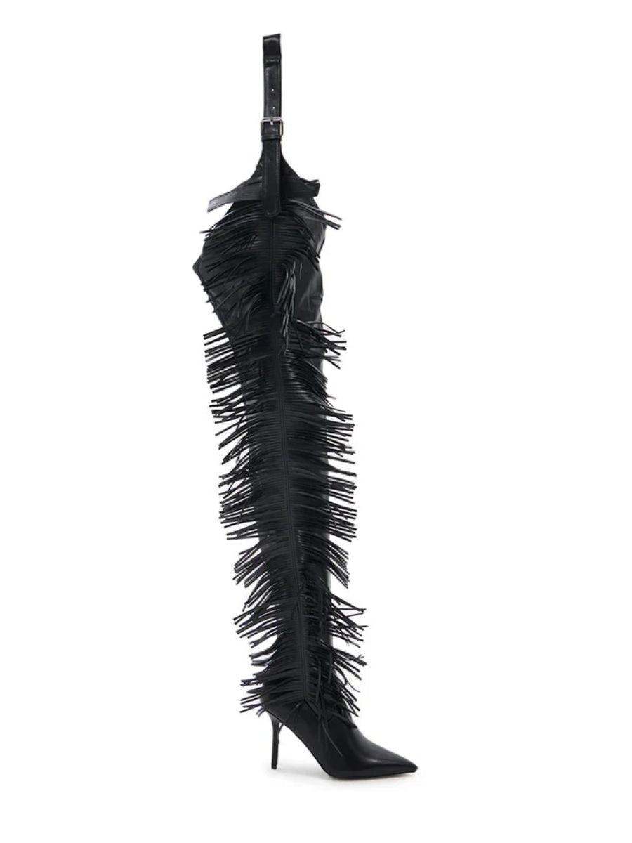 BLACK STILETTO WESTERN CHAP BOOT