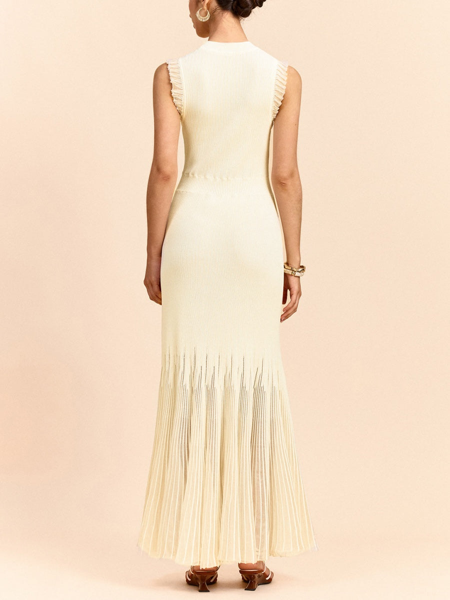 Tulle-Paneled Ruffled Knit Maxi Dress