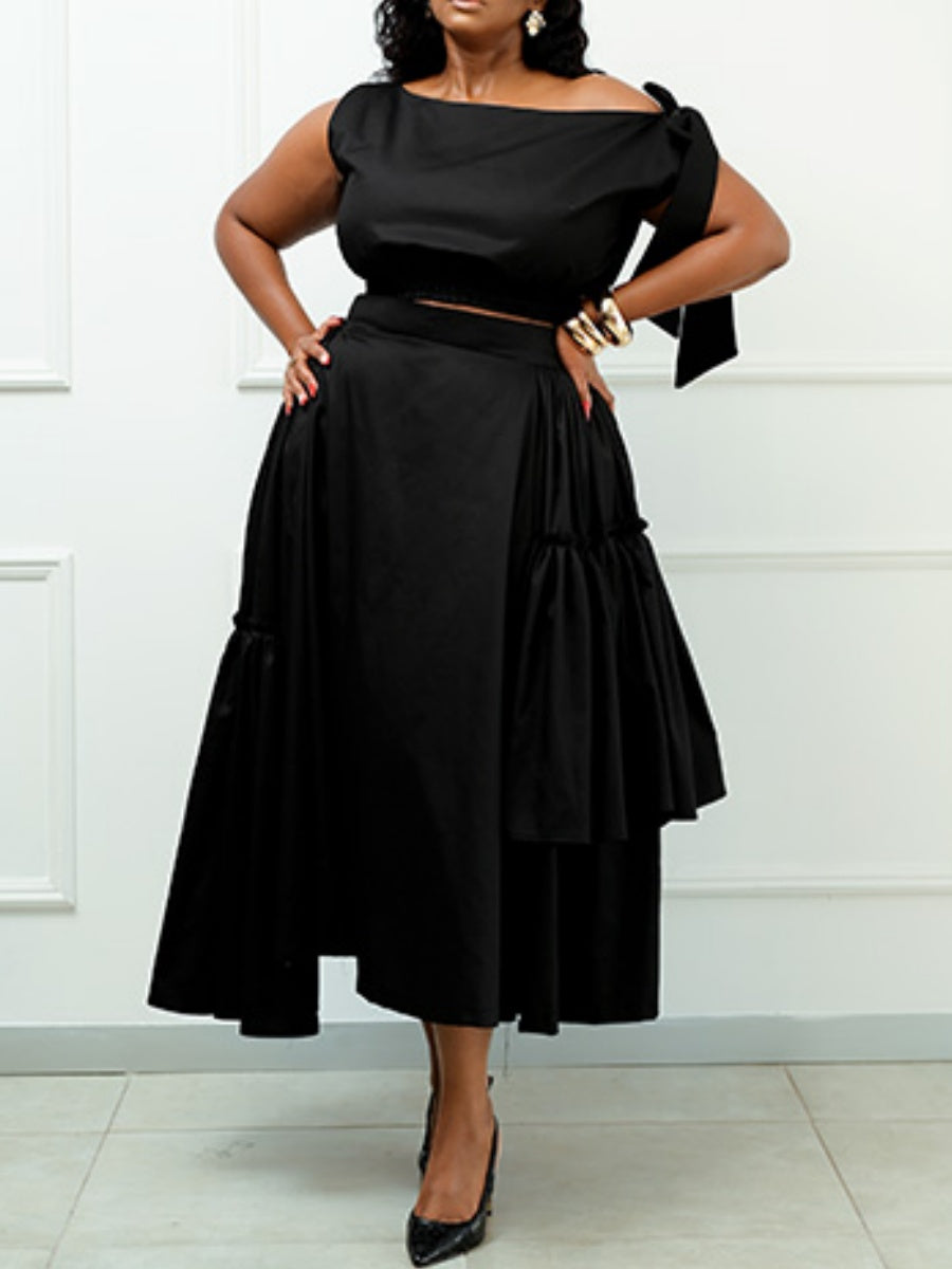Cropped Top Skirt Set