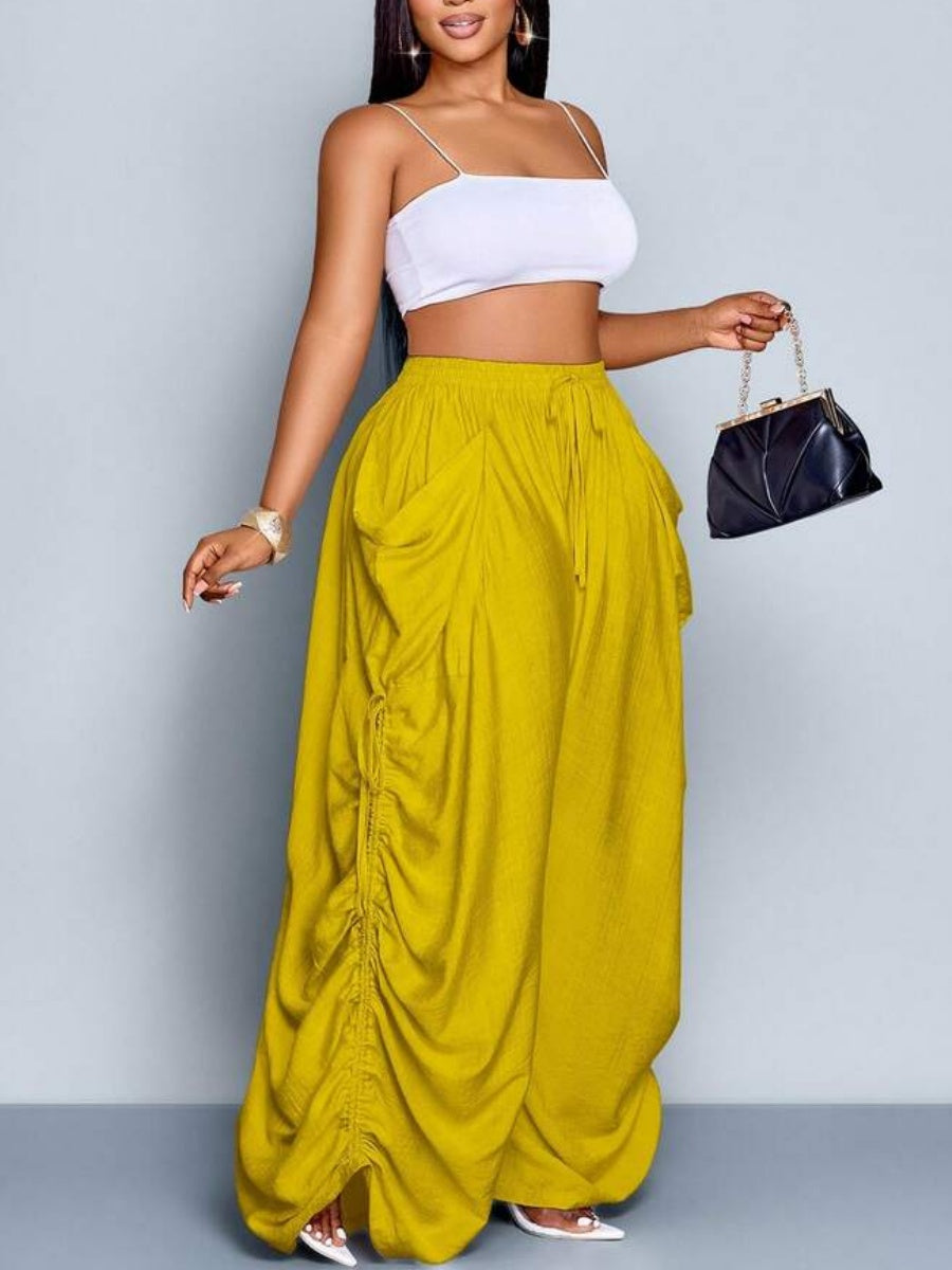 Solid Color Tie-Waist Wide Leg Pant