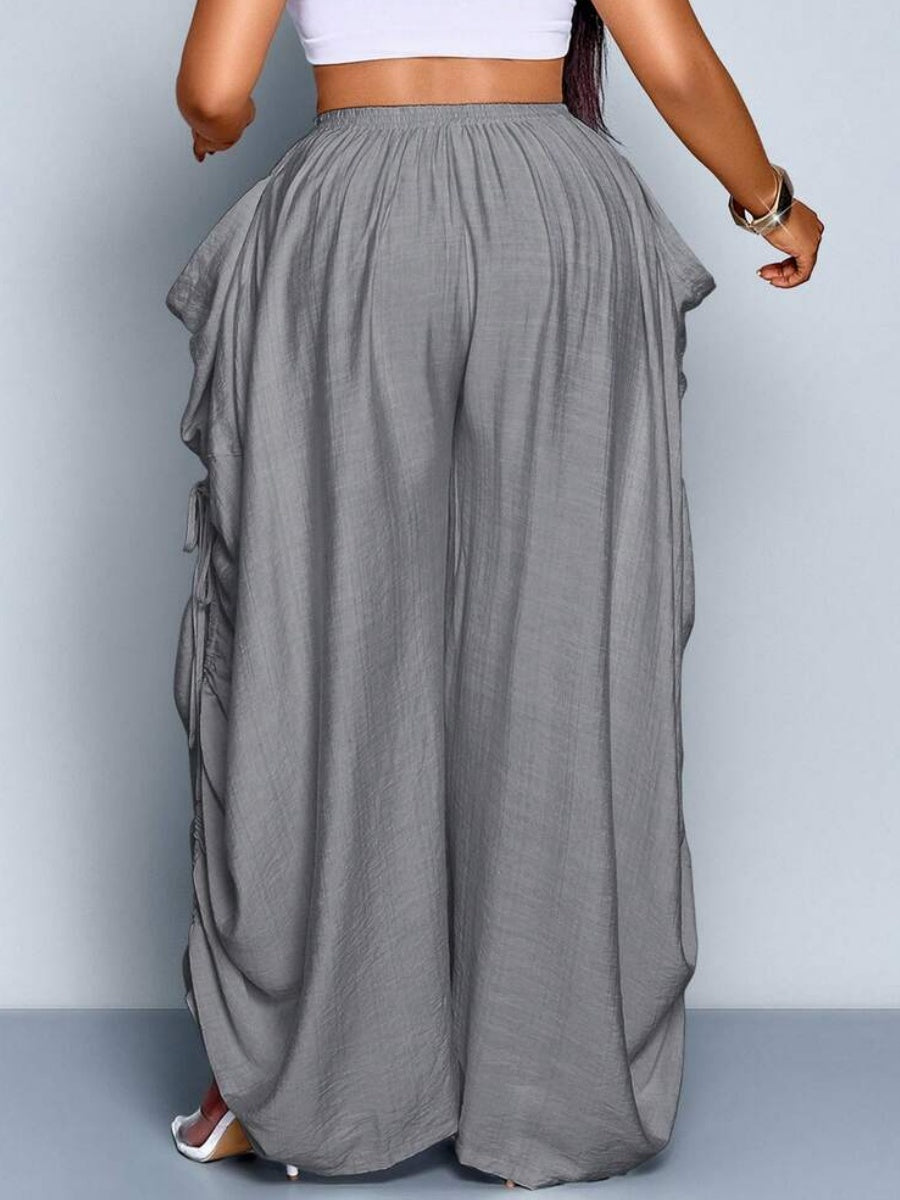 Solid Color Tie-Waist Wide Leg Pant