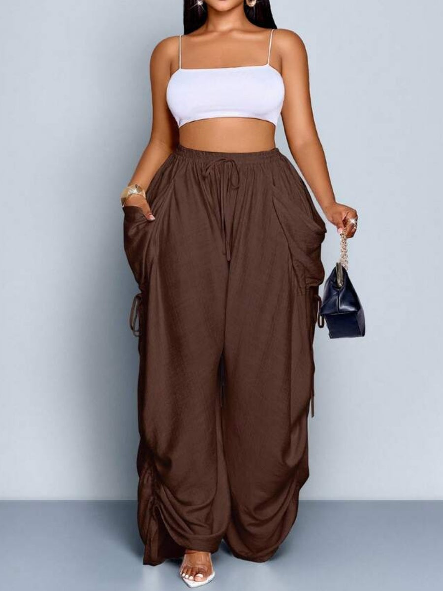 Solid Color Tie-Waist Wide Leg Pant