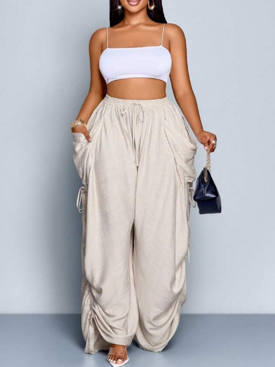 Solid Color Tie-Waist Wide Leg Pant
