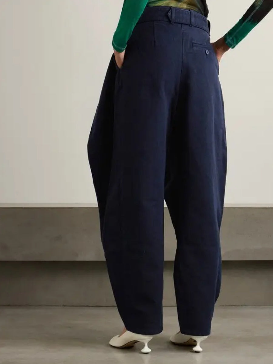 Asymmetric Layered Belted Organic Cotton-Twill Tapered Pants
