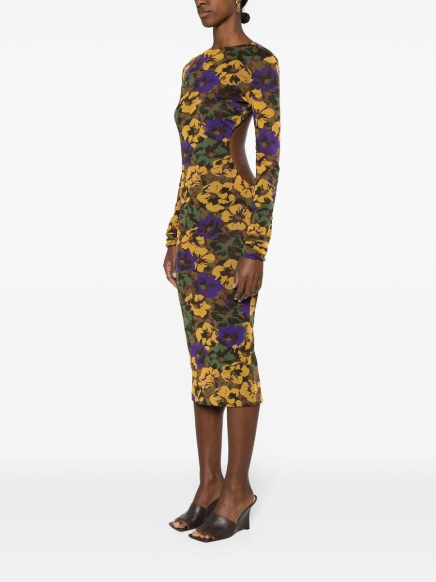 Floral-Print Mesh Maxi Dress