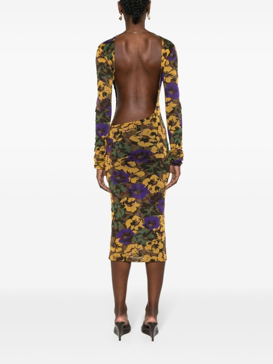 Floral-Print Mesh Maxi Dress