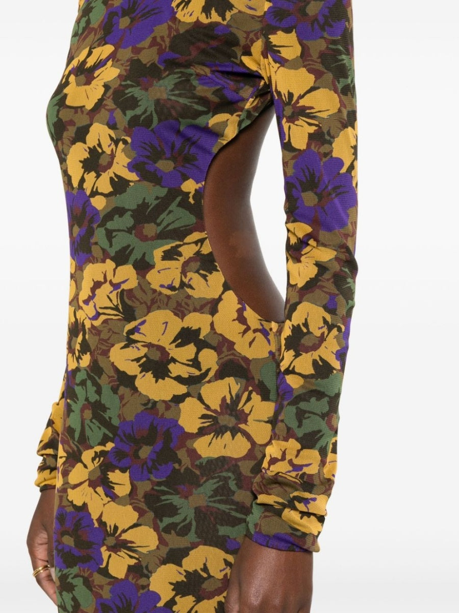 Floral-Print Mesh Maxi Dress