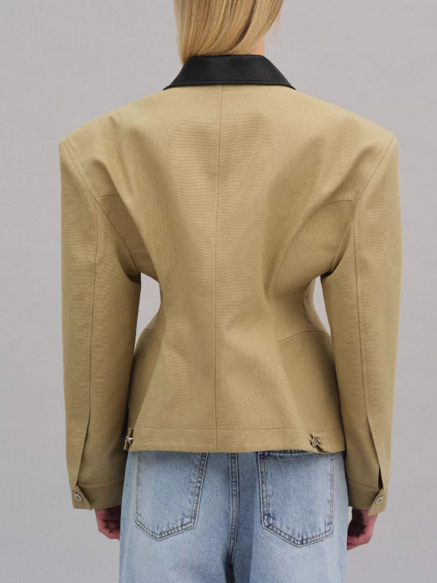 Khaki Tight Waist Profile Short Jacket