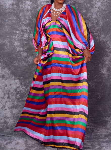 Rainbow Striped Kaftan Dress