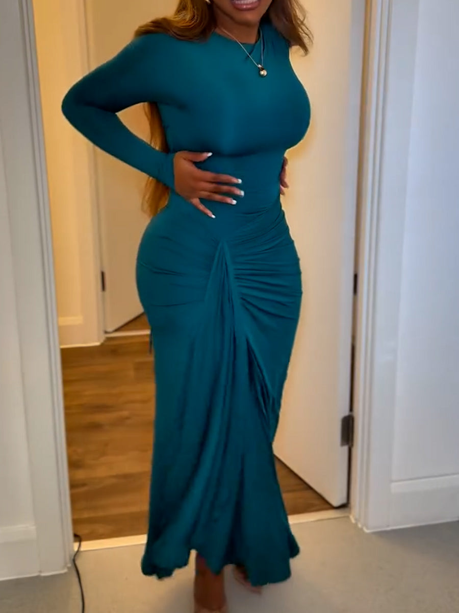 Lace Up Long Dress Side Slit Dress