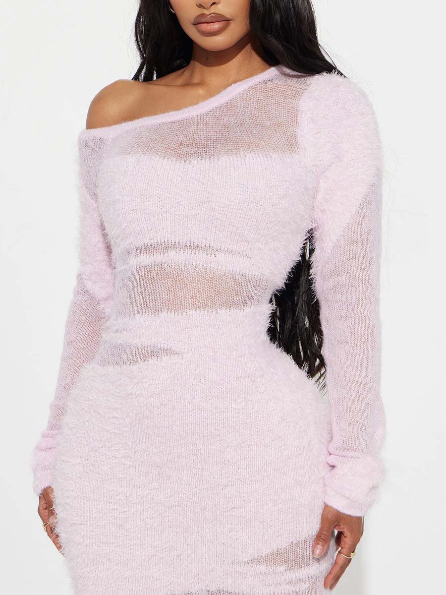 One Shoulder Long Sleeve Midi Dress