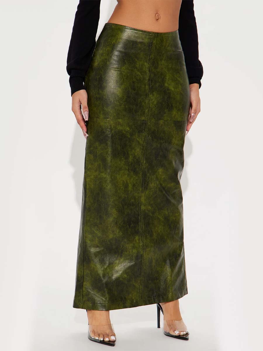 Faux Leather Green Maxi Skirt