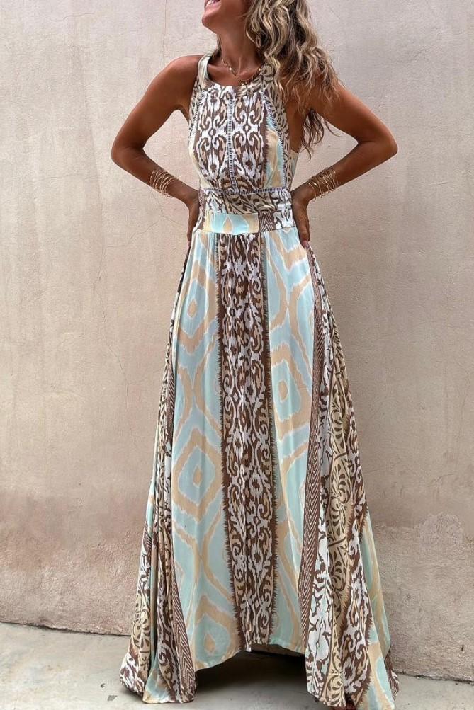 KALENA LIGHT BLUE BROWN MAXI DRESS