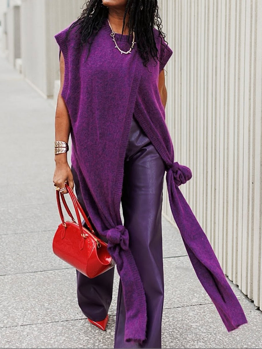 Knitted Slit Top Pants Set