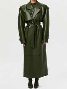 Lapel Long Leather
