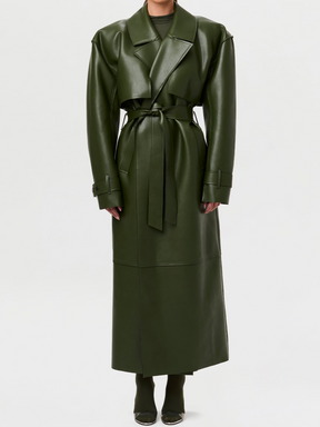 Lapel Long Leather