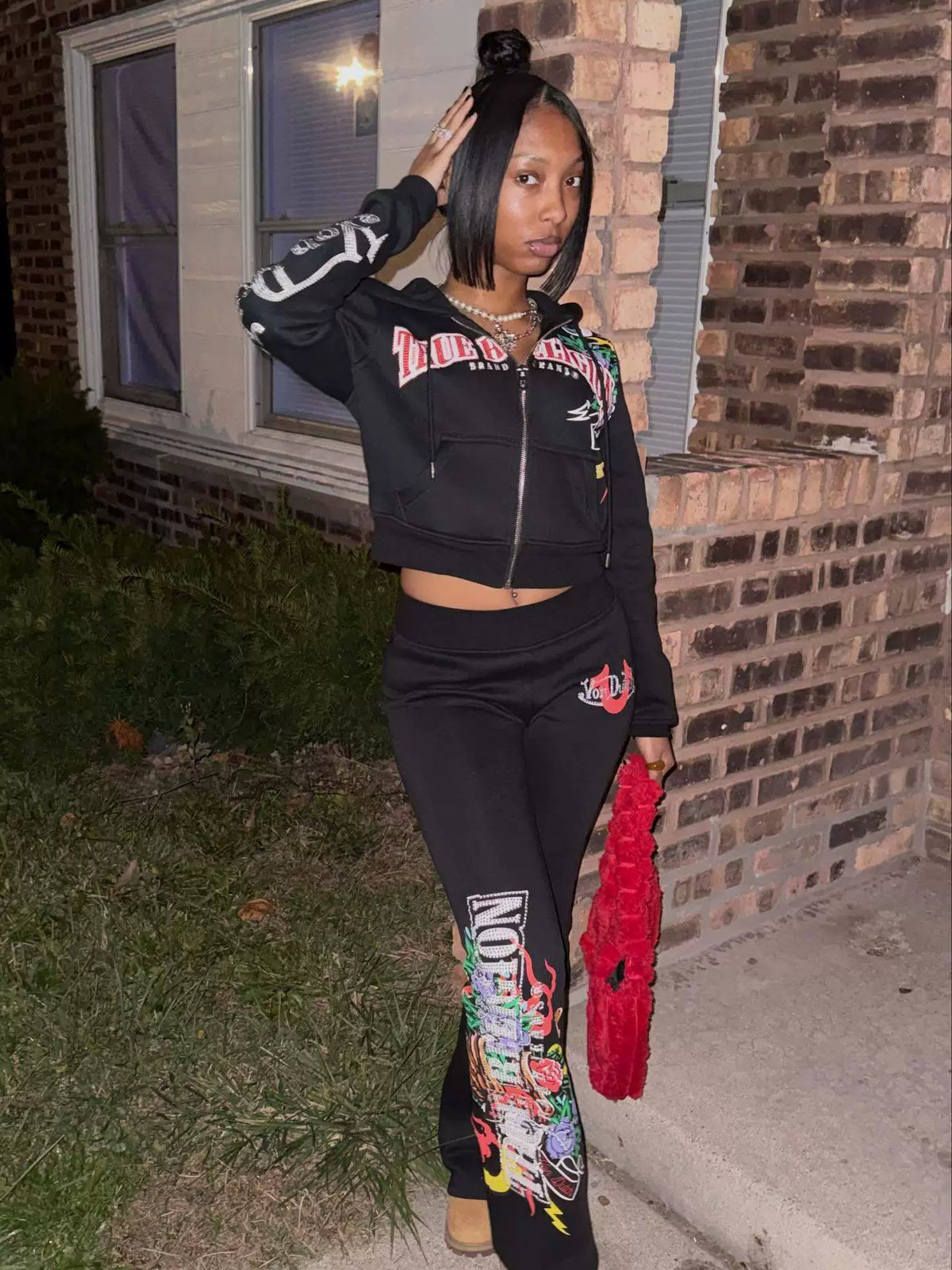 Casual Printed Sweatshirt And Pants Set