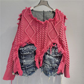 Chic Stitched Denim Sweater