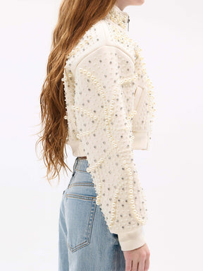 Pearl Rhinestone Sparkle Bomber Jacket
