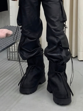 Suede Adjustable Elastic Cord Boots