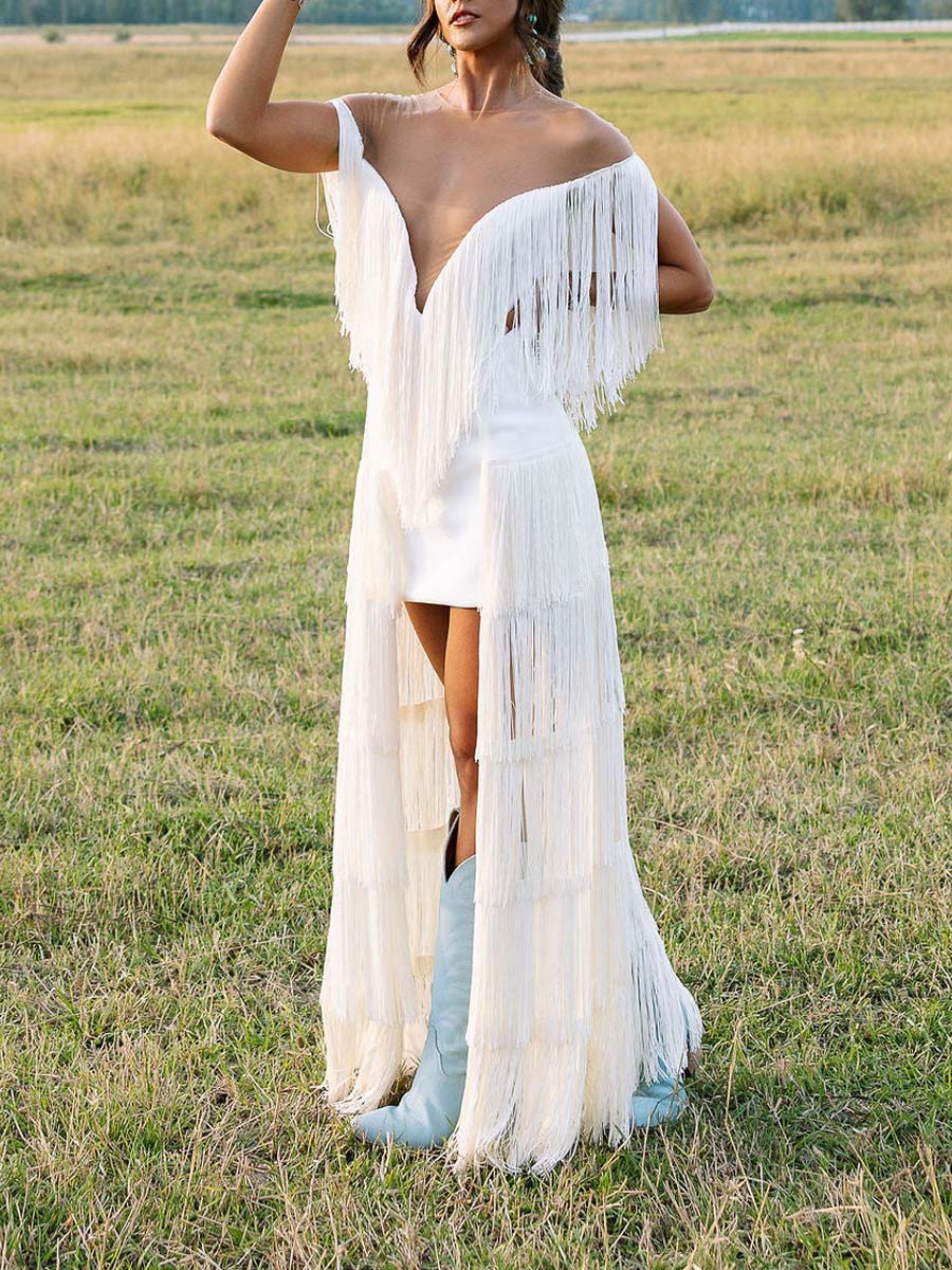 White Fringe Dress