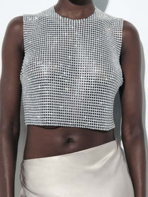 Rhinestone Backless Sleeveless T-Shirt