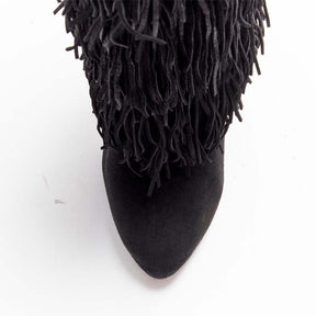 Black Suede Fringe Platform Boots