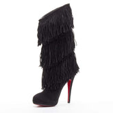 Black Suede Fringe Platform Boots
