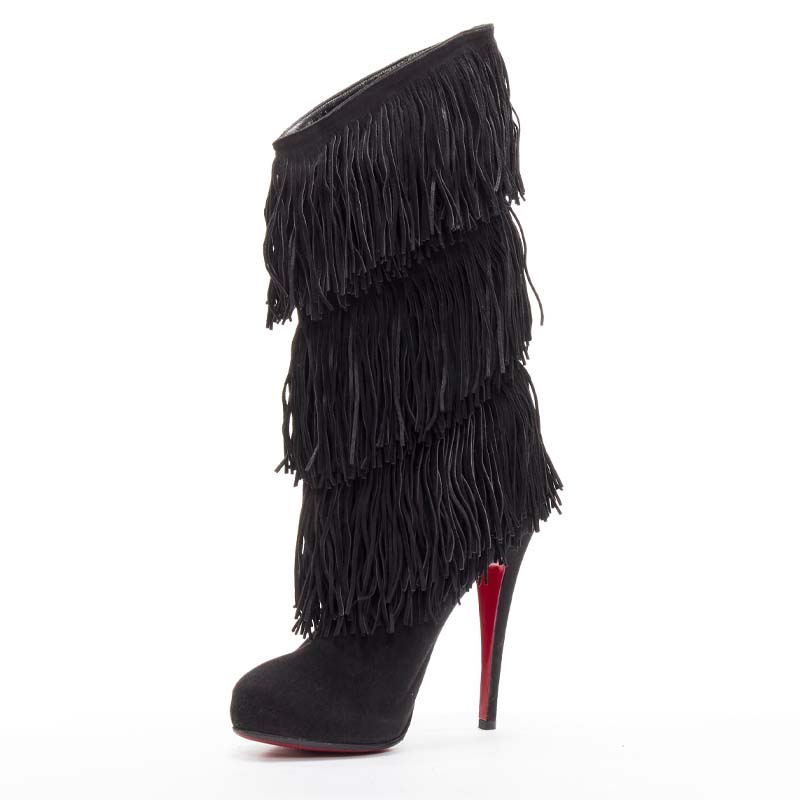 Black Suede Fringe Platform Boots
