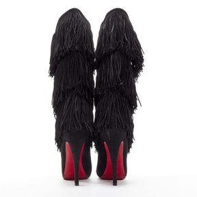 Black Suede Fringe Platform Boots