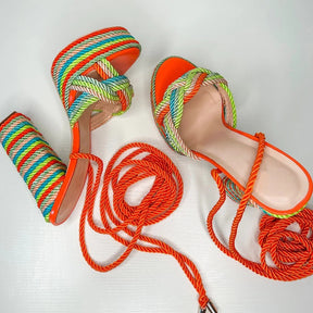 Colorful Rope Thick Heel Strap High Heels