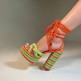 Colorful Rope Thick Heel Strap High Heels