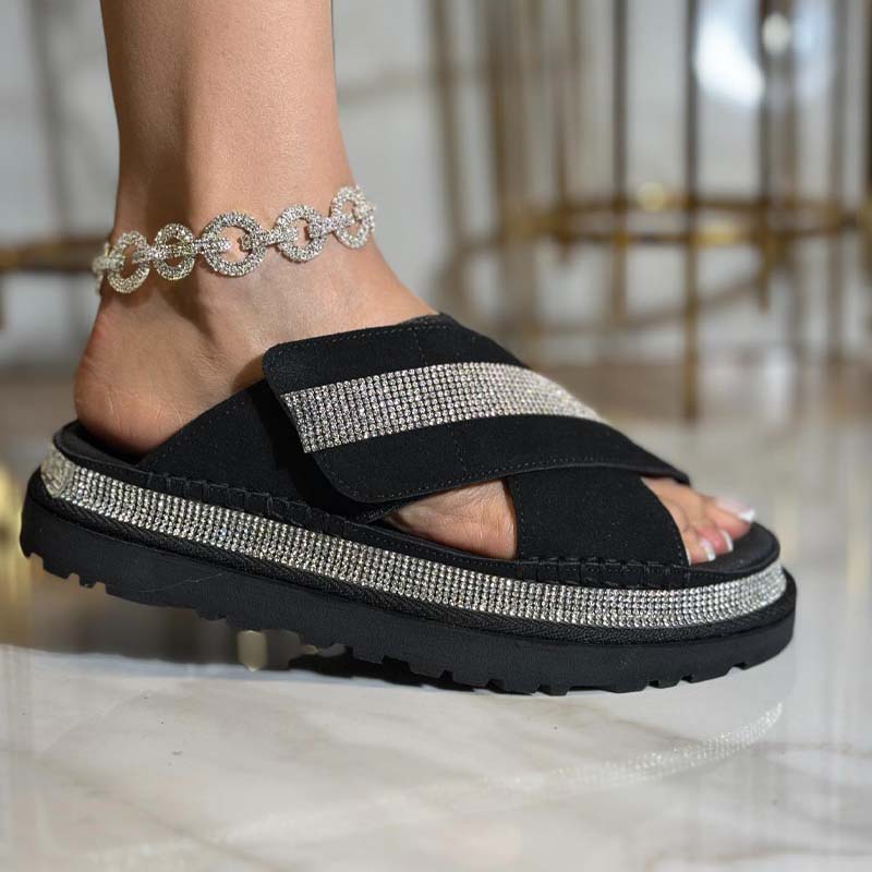 Crystal Stone Special Design Suede Slippers